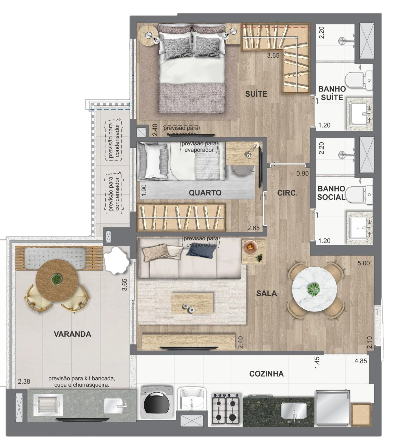 Planta 2 Quartos Fiji 60m² On Resort