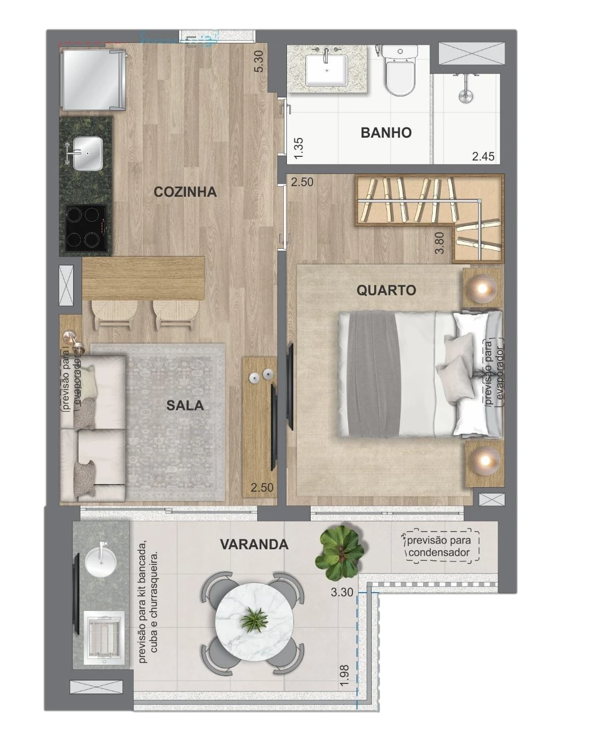 Planta Sala e Quarto 40m² On Resort
