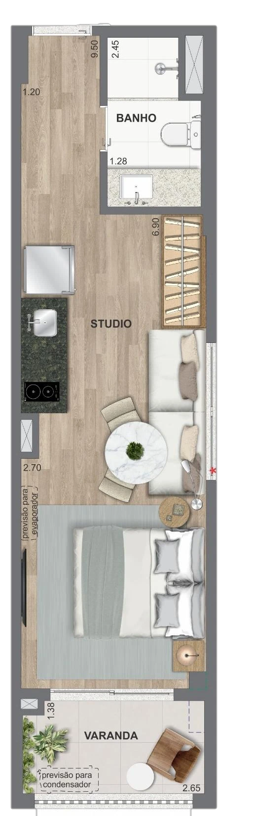 Planta Studio Inteligente 33m² On Resort
